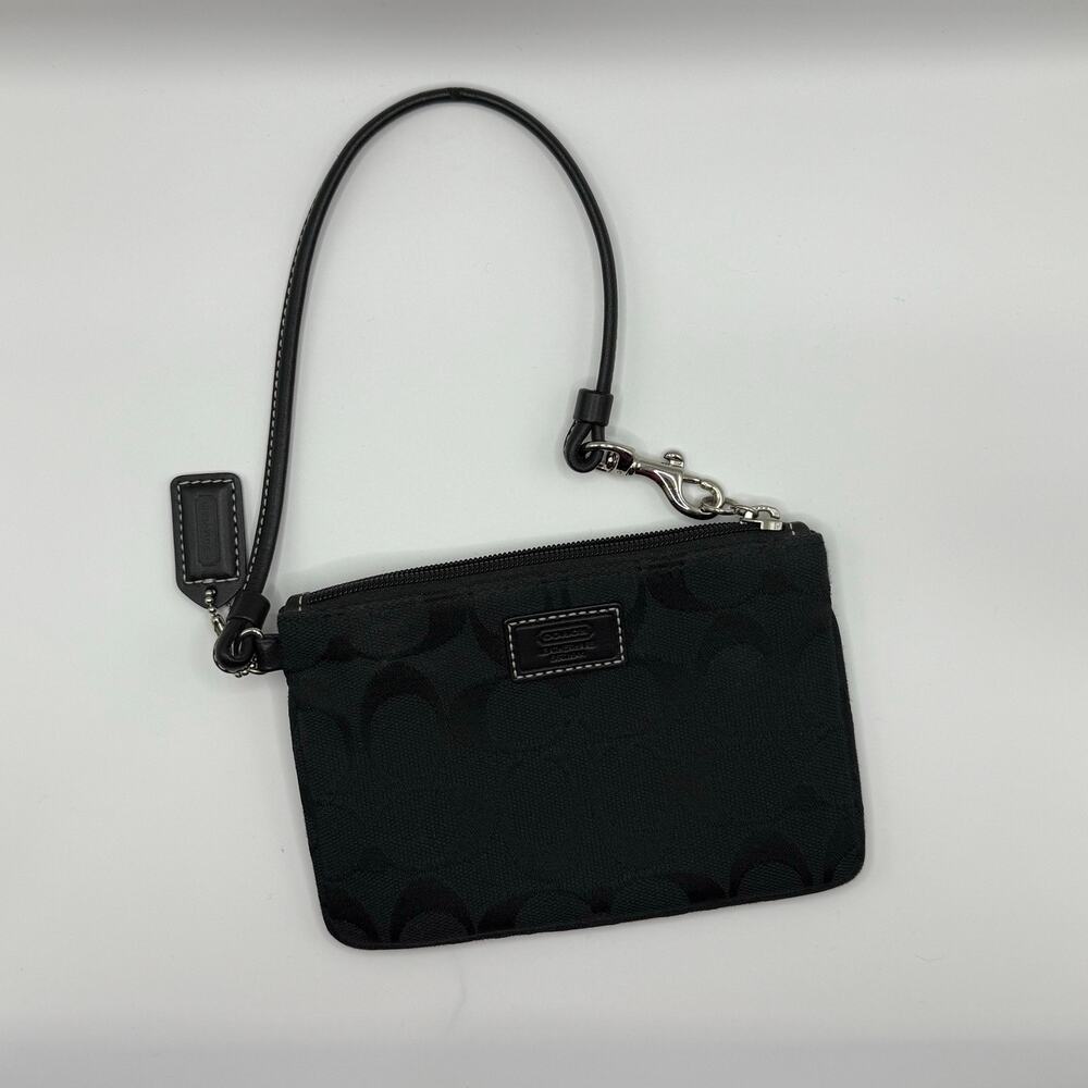 Coach Signature Wristlet Black Canvas C Monogram Zip Pouch Wallet Vintage